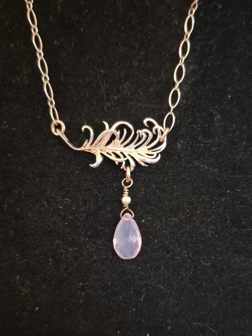 Sapphireskies Designs Sterling & Pink Moon Quartz Feather Necklace